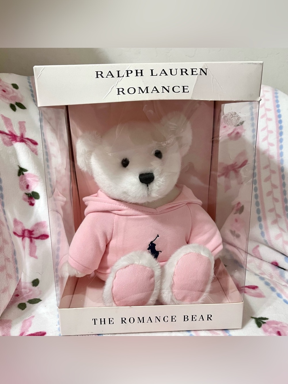 Ralph Lauren 2020 the Romance Bear White Teddy Bear Plush Pink Sweater in box